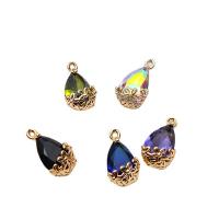 Rhinestone Brass Pendants Teardrop gold color plated DIY & with rhinestone nickel lead & cadmium free Sold By Lot