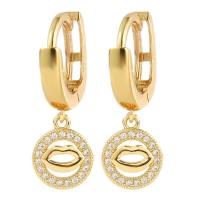 Huggie hoepel Drop Earrings, Messing, Lip, gold plated, micro pave zirconia & voor vrouw & hol, 12x27mm, Verkocht door pair