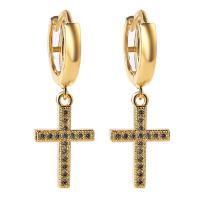 Huggie hoepel Drop Earrings, Messing, Oversteken, gold plated, micro pave zirconia & voor vrouw, 30mm, Verkocht door pair