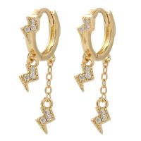 Huggie hoepel Drop Earrings, Messing, Lightning Symbol, gold plated, micro pave zirconia & voor vrouw, 32mm, Verkocht door pair