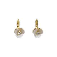 Brass Leverback Earring with Shell Pearl 18K gold plated fashion jewelry & for woman & with rhinestone nickel lead & cadmium free 20mm Sold By Pair