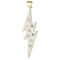 Messing hanger met micro-paved kubieke zirconia's, Lightning Symbol, gold plated, mode sieraden & DIY & micro pave zirconia & glazuur, multi-gekleurde, 13x42.50x2mm, Gat:Ca 3mm, 10pC's/Lot, Verkocht door Lot