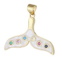 Messing hanger met micro-paved kubieke zirconia's, gold plated, mode sieraden & DIY & micro pave zirconia & glazuur, multi-gekleurde, 29x21x2mm, Gat:Ca 3mm, 10pC's/Lot, Verkocht door Lot