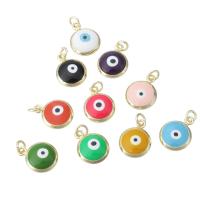 Evil Eye Pendants Brass Round gold color plated fashion jewelry & DIY & evil eye pattern & enamel Approx 2mm Sold By Lot