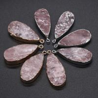 Rose Quartz Pendel, med Messing, Teardrop, guldfarve belagt, Unisex, flere farver til valg, 19x45mm, Solgt af PC