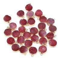 Pendentif en agate de quartz glacé, agate quartz de glace, avec laiton, Rond, Placage de couleur d'or, unisexe, rouge, 12x16mm, Vendu par PC