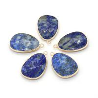 Pendentifs Lapis Lazuli, avec laiton, larme, Placage de couleur d'or, unisexe & facettes, bleu, 23x34mm, Vendu par PC