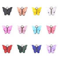 Colgantes Animales de Aleación de Zinc, con Acrílico, Mariposa, chapado en color de plata, Joyería, más colores para la opción, libre de níquel, plomo & cadmio, 13-14x13x3mm, 90PCs/Bolsa, Vendido por Bolsa