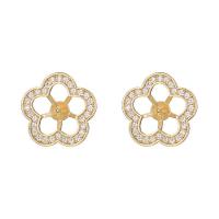 Clou boucle d'oreille en laiton, fleur, 14K rempli d’or, styles différents pour le choix & pavé de micro zircon, doré, protéger l'environnement, sans nickel, plomb et cadmium, 16x16mm, 2pairescouple/lot, Vendu par lot