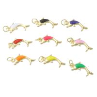 Colgantes de la joyería de cobre amarillo, metal, Delfín, chapado en color dorado, Bricolaje & esmalte, más colores para la opción, 19x9x3mm, agujero:aproximado 3mm, 10PCs/Grupo, Vendido por Grupo