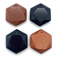 Gemstone Vedhæng Smykker, Goldstone, med Sort Agate, Hexagon, du kan DIY & facetteret, flere farver til valg, 28x28mm, Solgt af PC