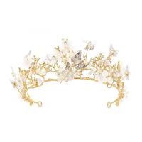 Diadèmes, alliage de zinc, avec cristal & perle de plastique, couronne, Placage, bijoux de mode & cadeau de mariage & pour femme & avec strass, Or, 150x64x6mm, Vendu par PC