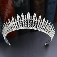 Tiaras, liga de zinco, Coroa, banhado, joias de moda & presente de casamento & para mulher & com strass, prateado, 145x36mm, vendido por PC