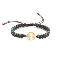 Fashion Turquoise Armbanden, Afrikaans Turquoise, met Gewaxt nylon koord & 316L roestvrij staal, Ronde, Verstelbare & uniseks, gemengde kleuren, Lengte 14-28 cm, Verkocht door PC