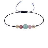 Pulseiras de pedras preciosas, misto de pedras semi-preciosas, with Encerado fio de nylon, Roda, Ajustável & joias de moda & para mulher, cores misturadas, comprimento 11.81 inchaltura, vendido por PC