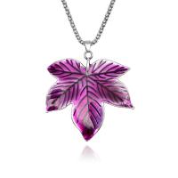 Sinc Alloy geansaí Necklace Slabhra, Leaf, dath airgid plated, jewelry faisin & slabhra laindéir & do bhean & cruan, fuchsia, nicil, luaidhe & caidmiam saor in aisce, 57x59mm, Díolta Per Thart 60 cm Snáithe