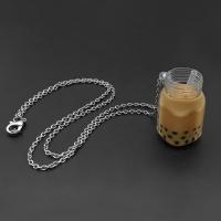 Kunststof parel ketting, Hars, met Zinc Alloy, silver plated, mode sieraden & uniseks & ovale keten, lichte koffie, 20x28x40mm, Per verkocht Ca 50 cm Strand