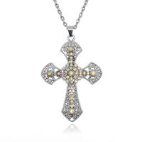 Sinc Alloy geansaí Necklace Slabhra, le Rhinestone, Cross, dath airgid plated, jewelry faisin & unisex & slabhra Oval, nicil, luaidhe & caidmiam saor in aisce, 46x64mm, Díolta Per Thart 60 cm Snáithe