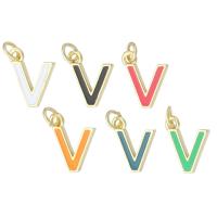 Bijoux pendentifs en laiton, Lettre V, Placage de couleur d'or, bijoux de mode & DIY & émail, plus de couleurs à choisir, 9.50x11x2mm, Trou:Environ 2mm, 10PC/lot, Vendu par lot