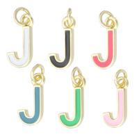 Messing Hanger, Letter J, gold plated, mode sieraden & DIY & glazuur, meer kleuren voor de keuze, 6x12x1.50mm, Gat:Ca 2mm, 10pC's/Lot, Verkocht door Lot