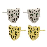 Stainless Steel Stud Earrings 304 Stainless Steel Leopard Vacuum Plating enamel Sold By Pair