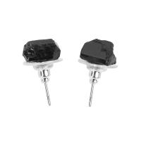 Tourmaline Stud Earring with Brass irregular silver color plated for woman black 8-12mm Sold By Pair