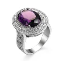 Kubisk Zircon Mässing Finger Ring, platina pläterad, mode smycken & Unisex & olika storlek för val & med cubic zirconia, fuchsia, Säljs av PC