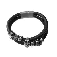 PU Armband, met 304 roestvrij staal, Ronde, silver plated, mode sieraden & voor de mens, zwart, Lengte 8.66 inch, Verkocht door PC