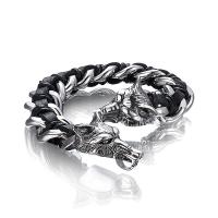 PU Armband, met 304 roestvrij staal, Wolf, silver plated, mode sieraden & voor de mens, zwart, Lengte 8.66 inch, Verkocht door PC