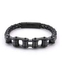 PU Leather Bracelet with 304 Stainless Steel Round plumbum black color plated fashion jewelry & for man black Length 21 cm Sold By PC