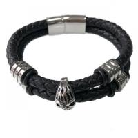 Cuero de PU Pulsera, con acero inoxidable 304, Esférico, chapado en color de plata, Joyería & para hombre, Negro, longitud 22 cm, Vendido por UD