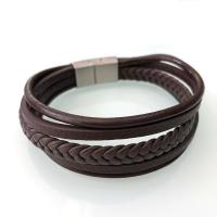 Cuero de PU Pulsera, con acero inoxidable 304, Esférico, chapado, Joyería & para hombre, más colores para la opción, longitud 22 cm, Vendido por UD