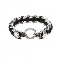 Titanium Staal Armband, met PU, Ronde, silver plated, mode sieraden & voor de mens, zwart, Lengte 22 cm, Verkocht door PC