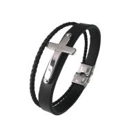 PU Armband, met 304 roestvrij staal, Ronde, silver plated, mode sieraden & voor de mens, zwart, Lengte 22 cm, Verkocht door PC