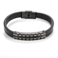 Cuero de PU Pulsera, con acero inoxidable 304, Esférico, chapado en color plomo negro, Joyería & para hombre, Negro, longitud 21.5 cm, Vendido por UD