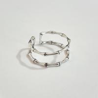 Argent sterling 925 Cuff Bague, bambou, réglable & pour femme & creux, Taille:6-8, Vendu par PC