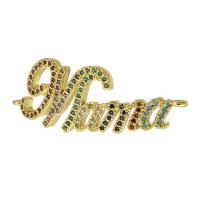 Messing Connector, De Brief van het alfabet, gold plated, micro pave zirconia & hol, 38x14x5mm, Gat:Ca 2mm, Verkocht door PC