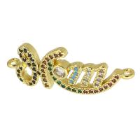 Messing Connector, De Brief van het alfabet, gold plated, micro pave zirconia & hol, 29.50x11x4mm, Gat:Ca 2mm, Verkocht door PC