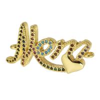 Messing Connector, De Brief van het alfabet, gold plated, micro pave zirconia & hol, 29x14x4mm, Gat:Ca 1.5mm, Verkocht door PC