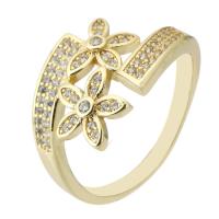 Brass Cuff Finger Ring gold color plated Adjustable & micro pave cubic zirconia & hollow US Ring .5 Sold By PC