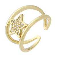 Brass Cuff Finger Ring gold color plated Adjustable & micro pave cubic zirconia & hollow US Ring Sold By PC