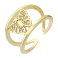 Žalvarinis Cuff Finger Ring, aukso spalva padengtas, Reguliuojamas & su drugelio modelį & mikro nutiesti kubinių Zirconia & tuščiaviduris, Dydis:7, Pardavė PC