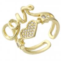 Messing Manchet Finger Ring, gold plated, Verstelbare & micro pave zirconia & hol, Maat:6.5, Verkocht door PC