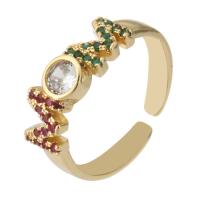 Messing Manchet Finger Ring, gold plated, Verstelbare & micro pave zirconia, multi-gekleurde, Maat:7.5, Verkocht door PC