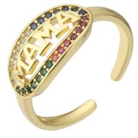 Messing Manchet Finger Ring, gold plated, Verstelbare & micro pave zirconia, multi-gekleurde, Maat:7.5, Verkocht door PC