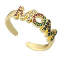 Messing Manchet Finger Ring, gold plated, Verstelbare & micro pave zirconia & hol, multi-gekleurde, Maat:7.5, Verkocht door PC