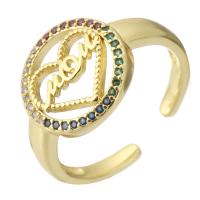 Žalvarinis Cuff Finger Ring, aukso spalva padengtas, Reguliuojamas & mikro nutiesti kubinių Zirconia & tuščiaviduris, multi-colored, Skylė:Apytiksliai 2mm, Dydis:7, Pardavė PC