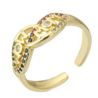 Messing Manchet Finger Ring, gold plated, Verstelbare & micro pave zirconia, multi-gekleurde, Gat:Ca 2mm, Maat:7.5, Verkocht door PC