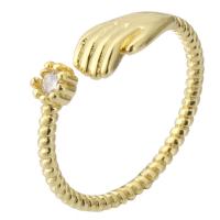 Messing Manchet Finger Ring, gold plated, Verstelbare & micro pave zirconia, Gat:Ca 2mm, Maat:6.5, Verkocht door PC