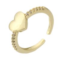 ottone Anelli Cuff, Cuore, placcato color oro, Regolabile & Micro spianare cubic zirconia, multi-colore, Foro:Appross. 2mm, Misura:7, Venduto da PC